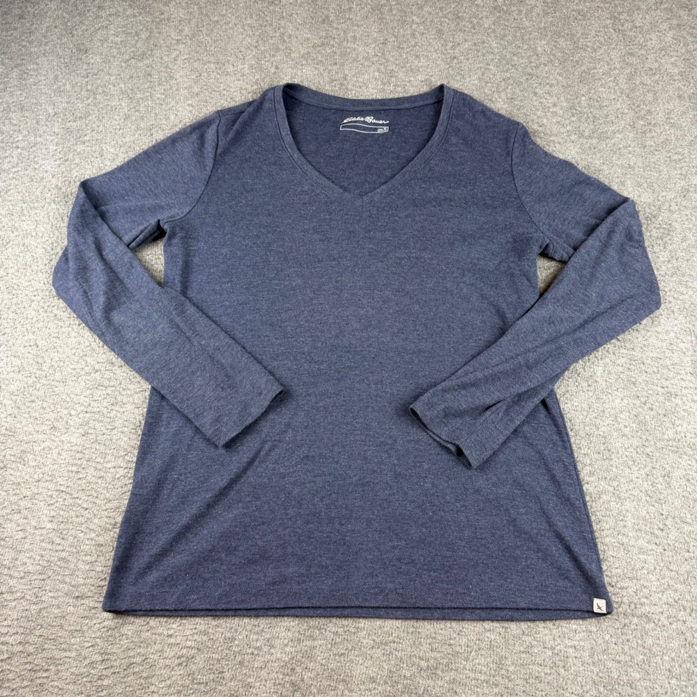 Eddie Bauer V-Neck Top Women's XL Navy Blue Long Sleeve Cotton Blend Tee
